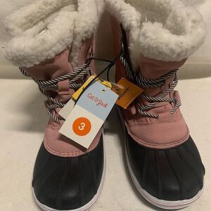 Cat And Jack Kids Easy On Winter Boots Youth Girl Sz 3 Pink Fur Lined Warm